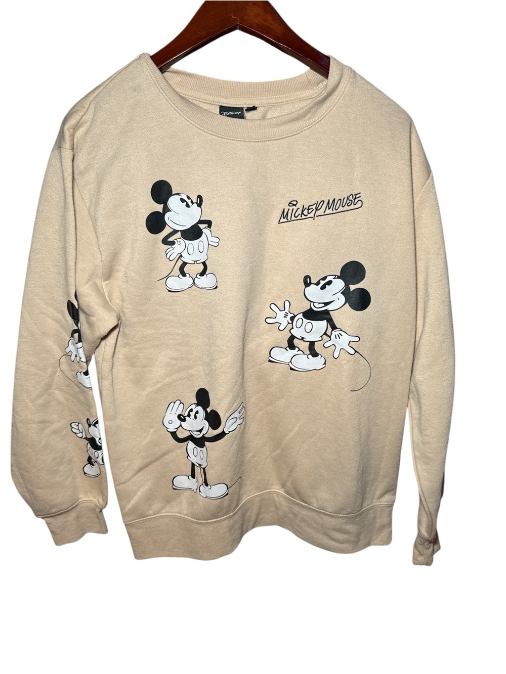 Disney Mickey Mouse All Over Crewneck Sweatshirt Large Tan Beige